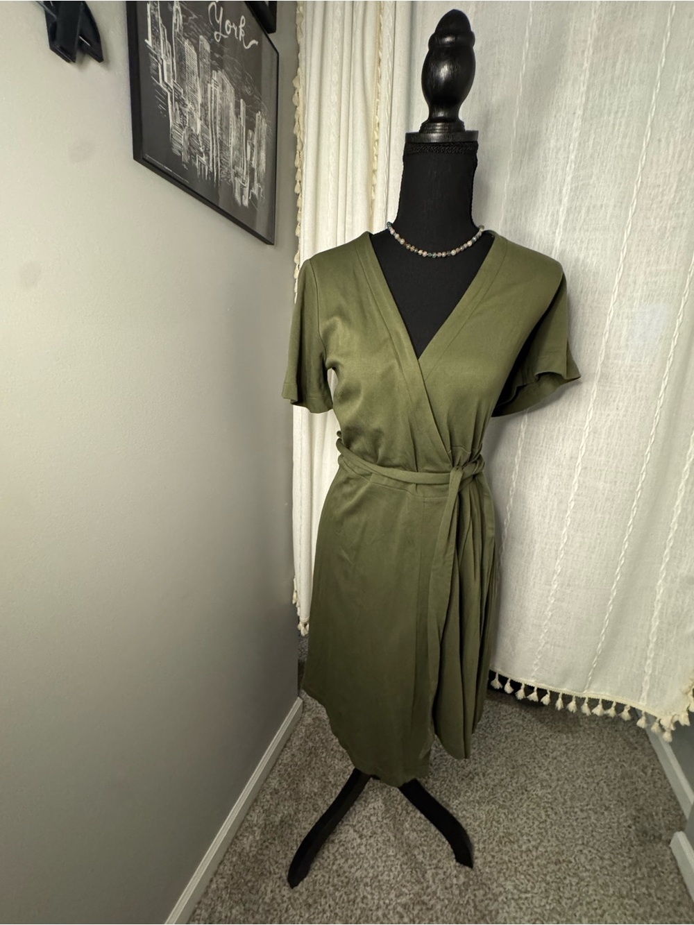 Ann Taylor Olive Green Wrap Midi Dress